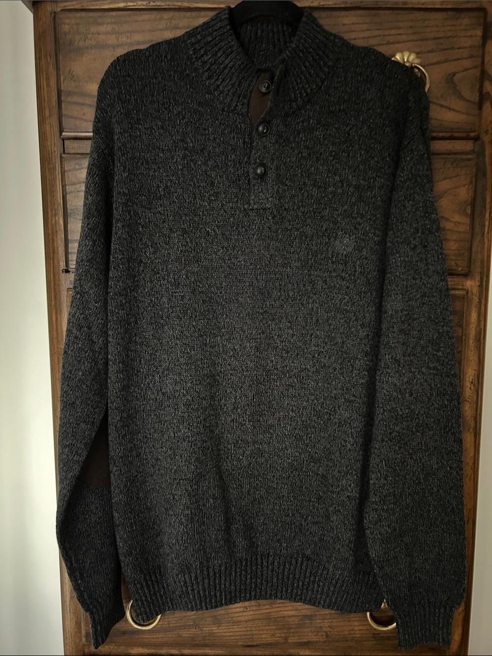 NWT Chaps Men’s Cotton Charcoal Button-Neck Knit Sweater, Size XL